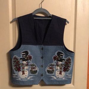 Karen Scott Christmas vest with snowmen M  blue